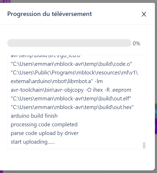 Téléversement du programme