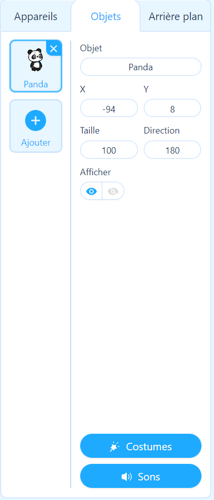 Onglets Appareil, Objet (lutins), Arrière-plan